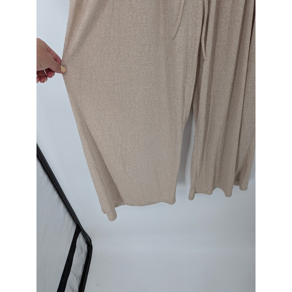 Blu Ivy Wide Leg Pants Women Medium Beige Smocked Waist Boho Baggy Lagenlook - Picture 3 of 8